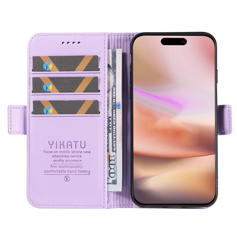 YIKATU YK-003 For iPhone 16 Plus Case Wallet Phone Leather Cover with Folding Stand - Light Purple