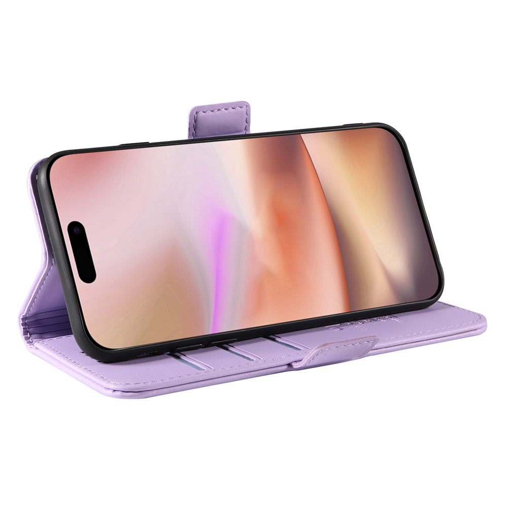 YIKATU YK-003 For iPhone 16 Plus Case Wallet Phone Leather Cover with Folding Stand - Light Purple