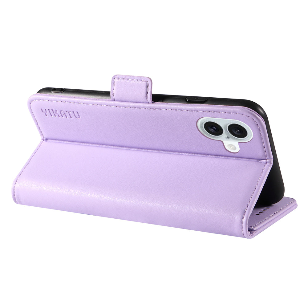 YIKATU YK-003 For iPhone 16 Plus Case Wallet Phone Leather Cover with Folding Stand - Light Purple