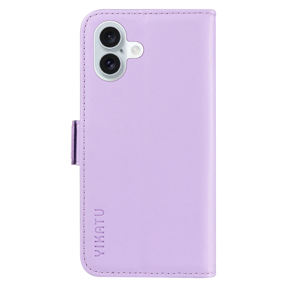 YIKATU YK-003 For iPhone 16 Plus Case Wallet Phone Leather Cover with Folding Stand - Light Purple