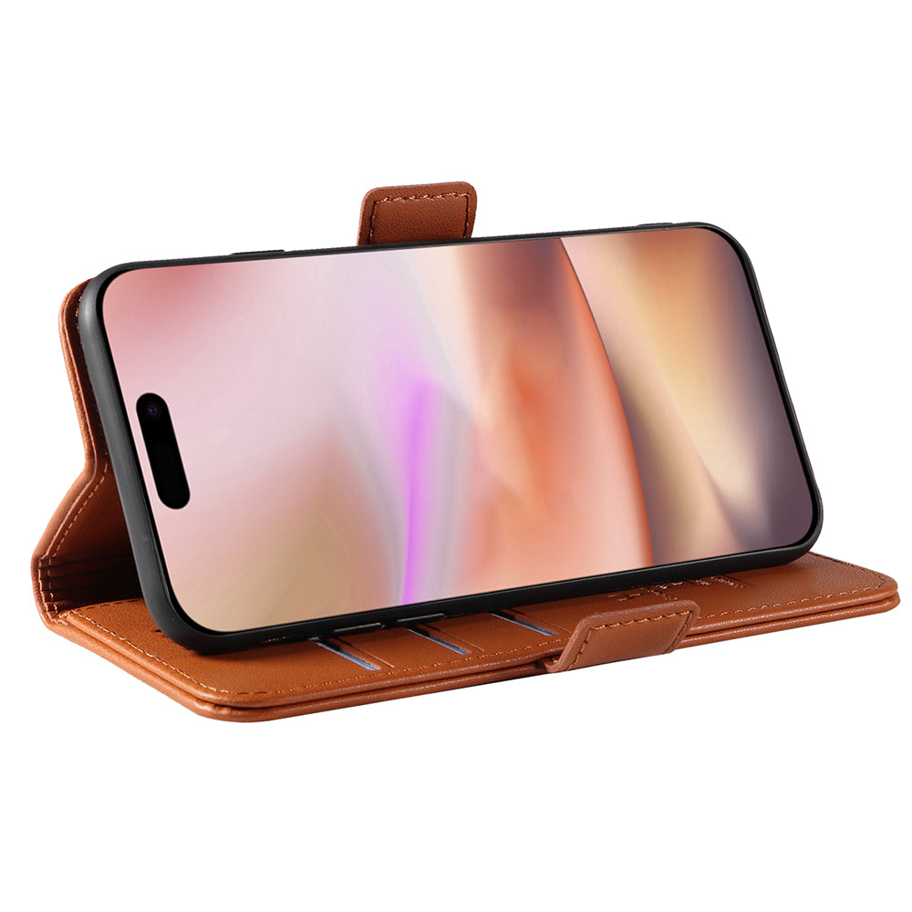 YIKATU YK-003 For iPhone 16 Plus Case Wallet Phone Leather Cover with Folding Stand - Brown