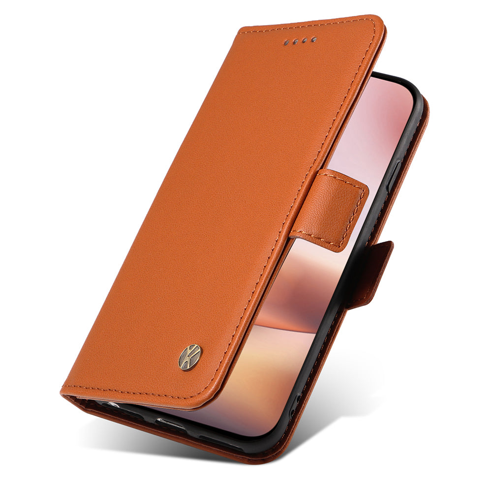 YIKATU YK-003 For iPhone 16 Plus Case Wallet Phone Leather Cover with Folding Stand - Brown