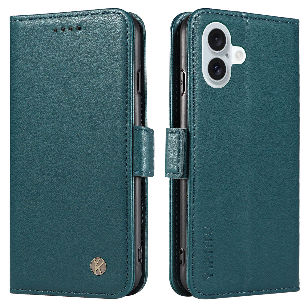 YIKATU YK-003 For iPhone 16 Plus Case Wallet Phone Leather Cover with Folding Stand - Green