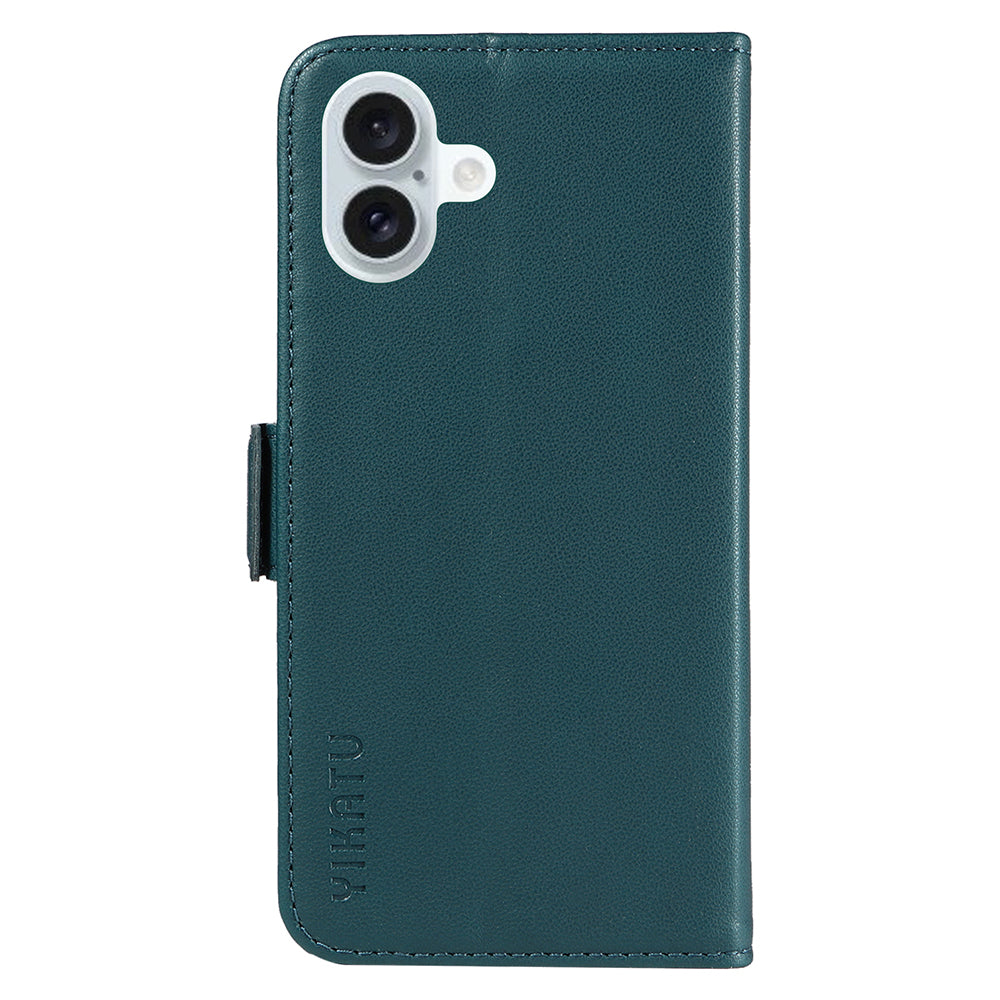 YIKATU YK-003 For iPhone 16 Plus Case Wallet Phone Leather Cover with Folding Stand - Green