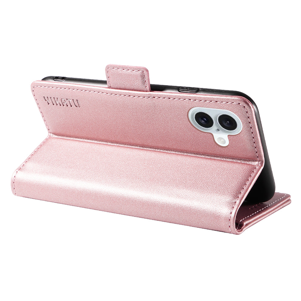 YIKATU YK-003 For iPhone 16 Plus Case Wallet Phone Leather Cover with Folding Stand - Rose Gold