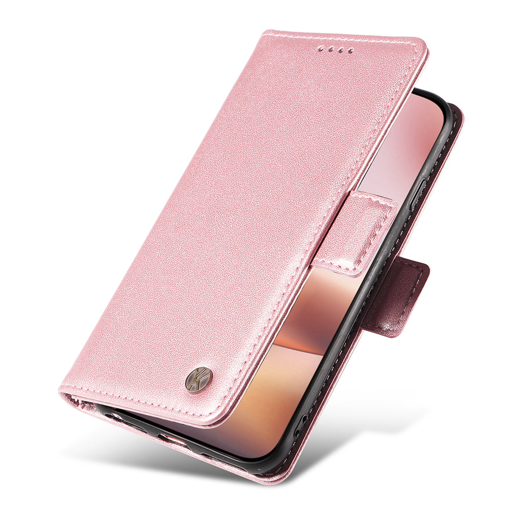 YIKATU YK-003 For iPhone 16 Plus Case Wallet Phone Leather Cover with Folding Stand - Rose Gold