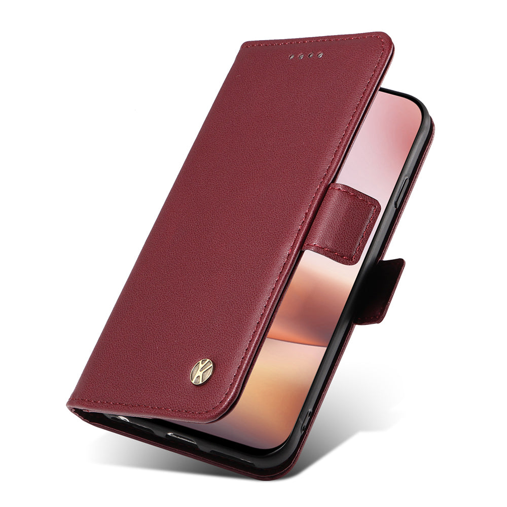 YIKATU YK-003 For iPhone 16 Plus Case Wallet Phone Leather Cover with Folding Stand - Wine Red