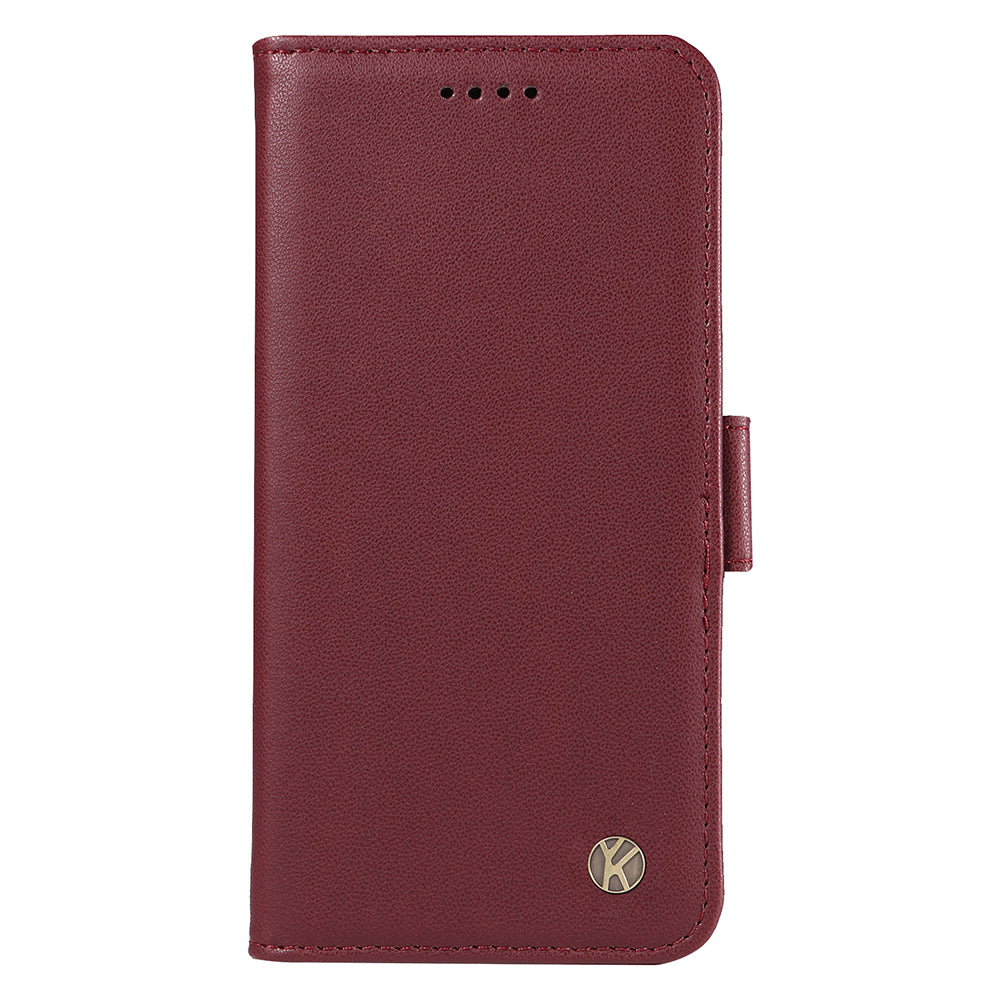 YIKATU YK-003 For iPhone 16 Plus Case Wallet Phone Leather Cover with Folding Stand - Wine Red