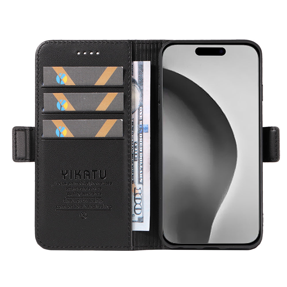 YIKATU YK-003 For iPhone 16 Pro Max Case PU Leather Folio Flip Phone Cover - Black