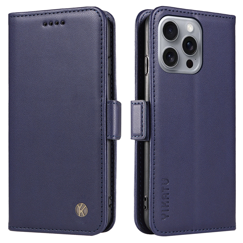 YIKATU YK-003 For iPhone 16 Pro Max Case PU Leather Folio Flip Phone Cover - Sapphire