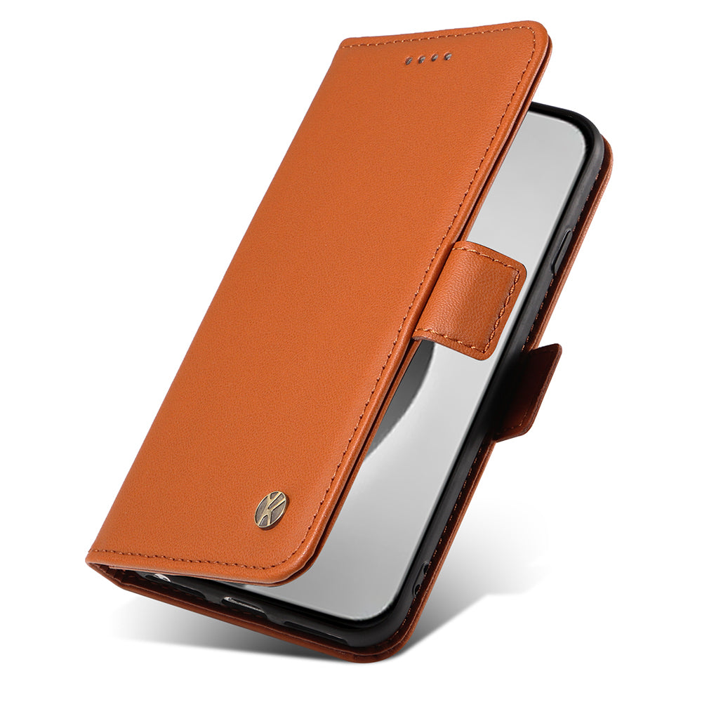 YIKATU YK-003 For iPhone 16 Pro Max Case PU Leather Folio Flip Phone Cover - Brown