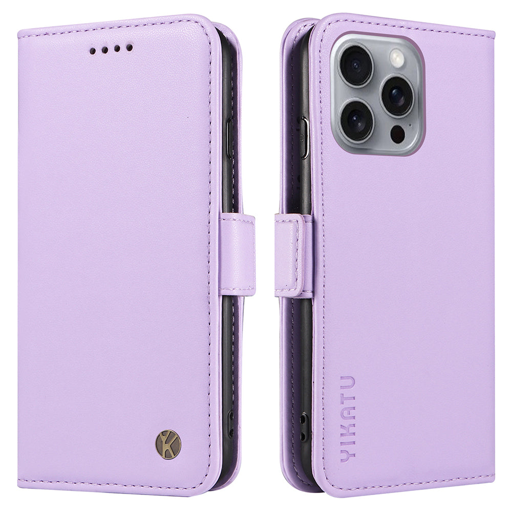 YIKATU YK-003 For iPhone 16 Pro Max Case PU Leather Folio Flip Phone Cover - Light Purple