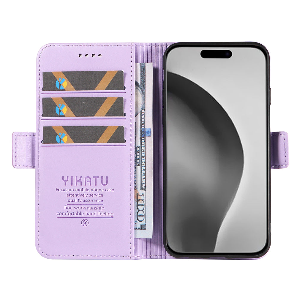 YIKATU YK-003 For iPhone 16 Pro Max Case PU Leather Folio Flip Phone Cover - Light Purple