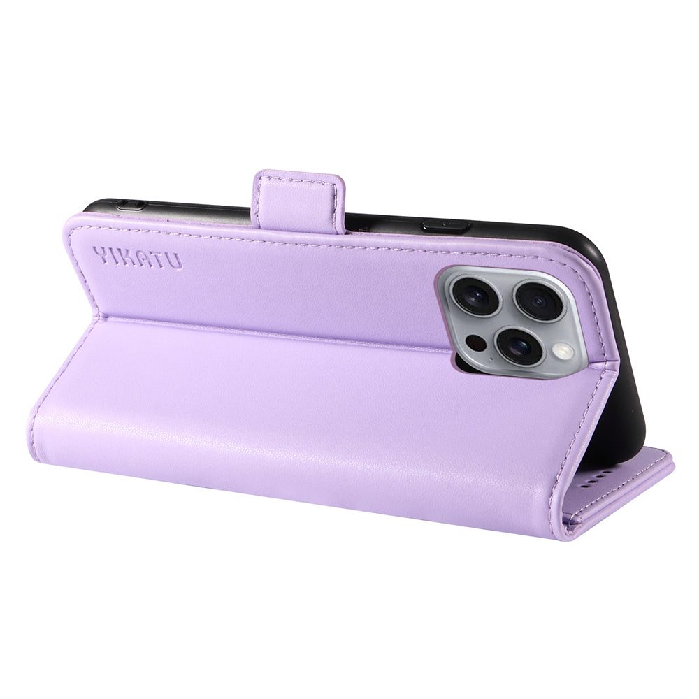 YIKATU YK-003 For iPhone 16 Pro Max Case PU Leather Folio Flip Phone Cover - Light Purple