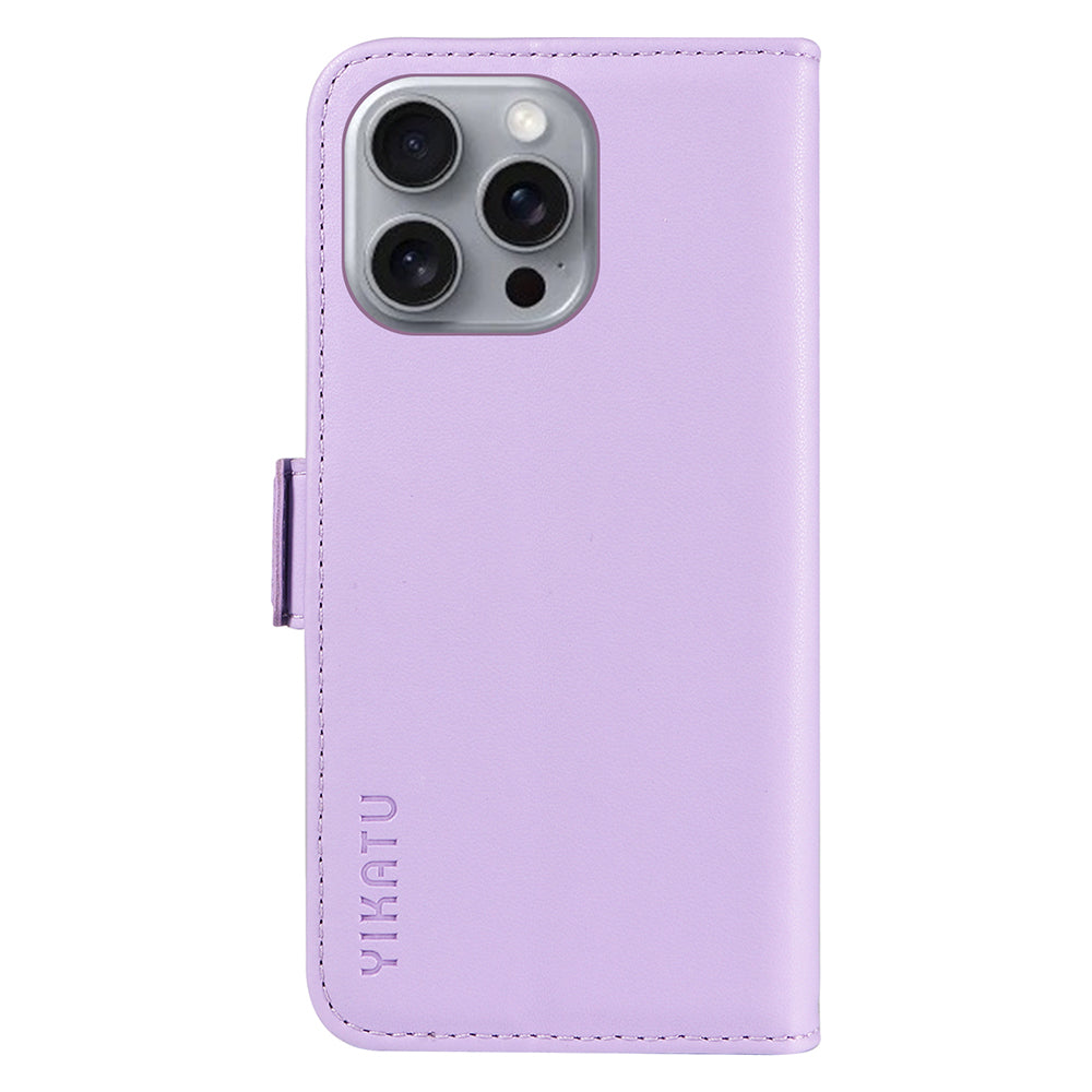 YIKATU YK-003 For iPhone 16 Pro Max Case PU Leather Folio Flip Phone Cover - Light Purple