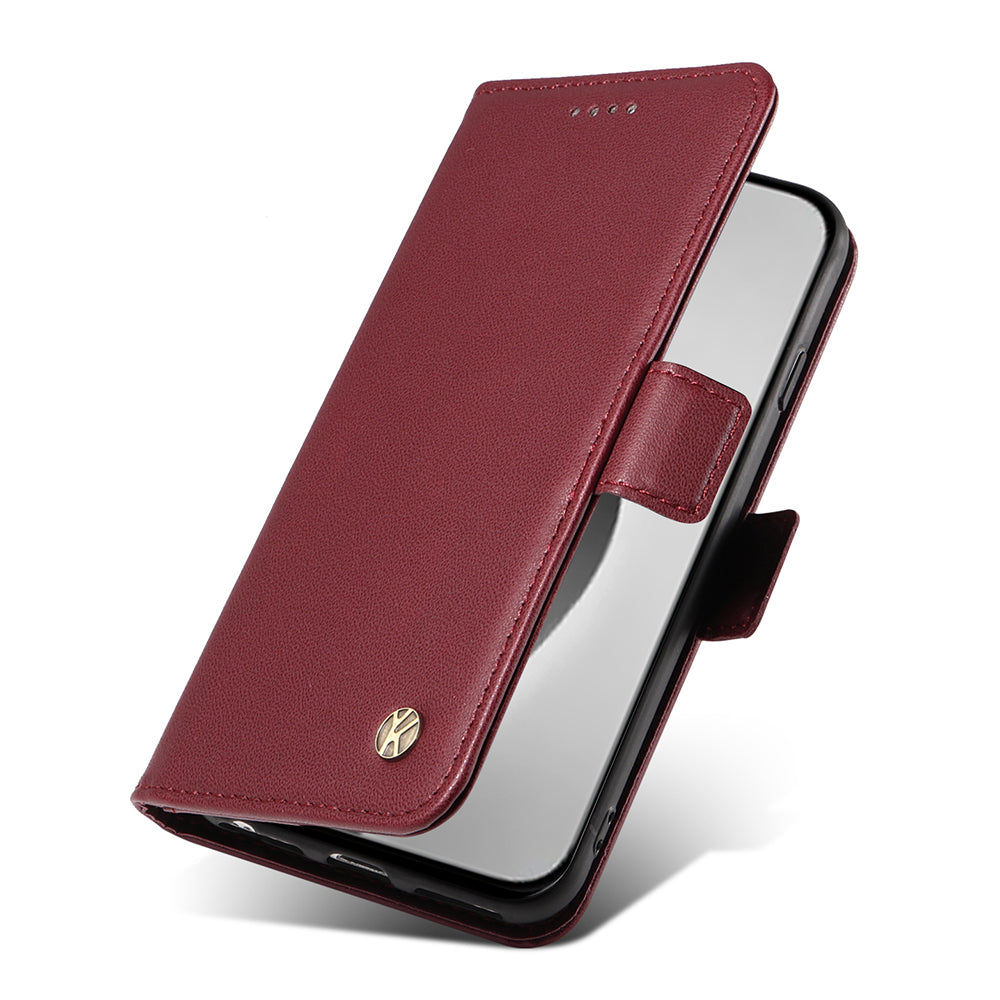 YIKATU YK-003 For iPhone 16 Pro Max Case PU Leather Folio Flip Phone Cover - Wine Red