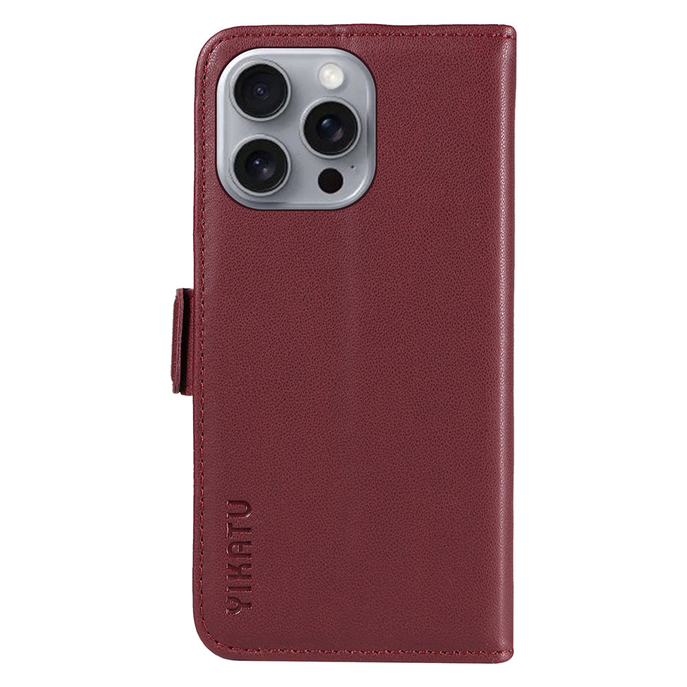 YIKATU YK-003 For iPhone 16 Pro Max Case PU Leather Folio Flip Phone Cover - Wine Red