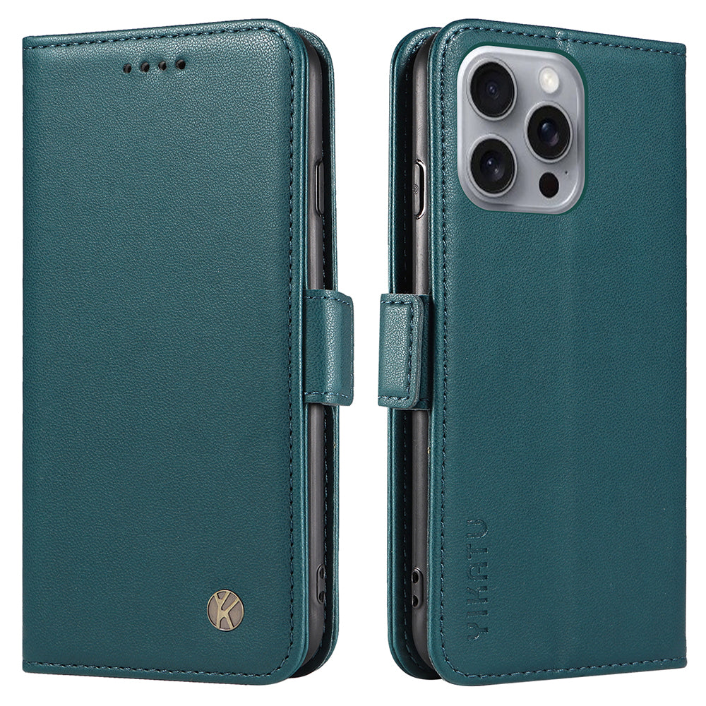 YIKATU YK-003 For iPhone 16 Pro Max Case PU Leather Folio Flip Phone Cover - Green