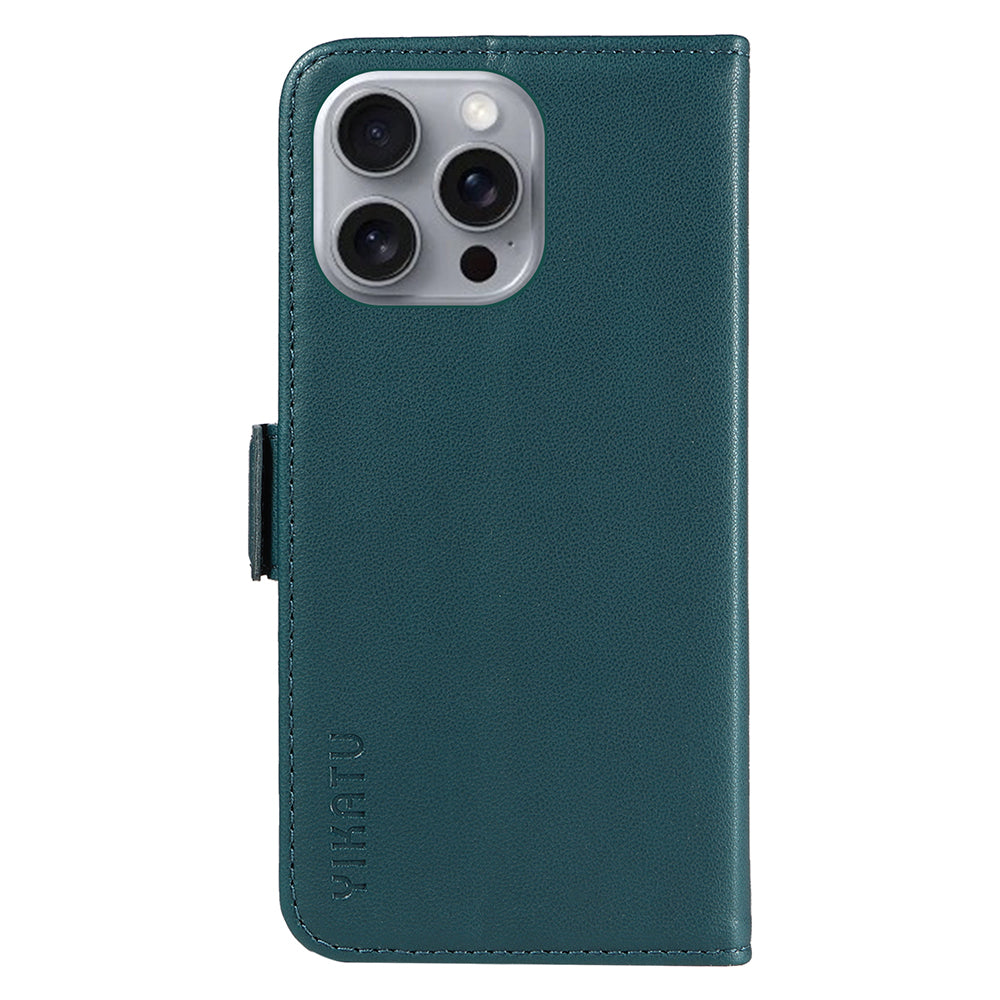 YIKATU YK-003 For iPhone 16 Pro Max Case PU Leather Folio Flip Phone Cover - Green