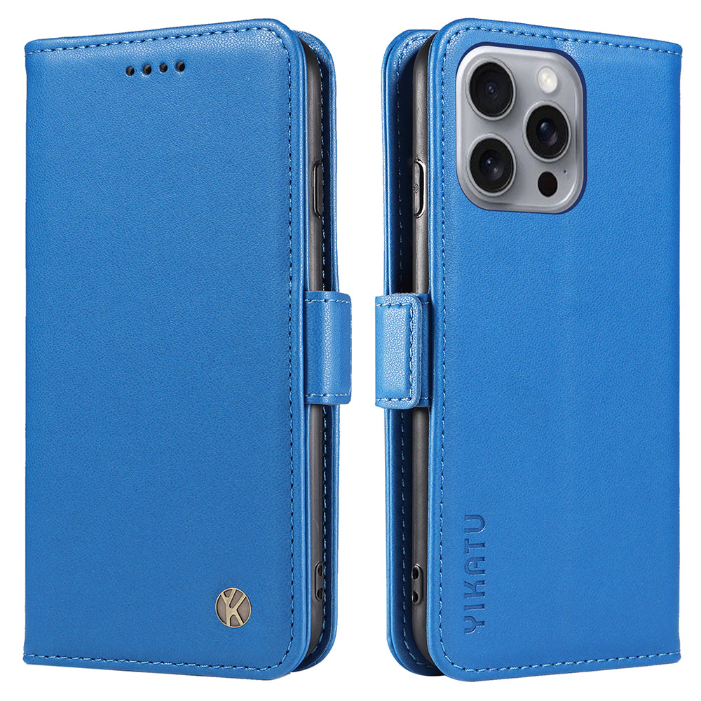 YIKATU YK-003 For iPhone 16 Pro Max Case PU Leather Folio Flip Phone Cover - Sky Blue