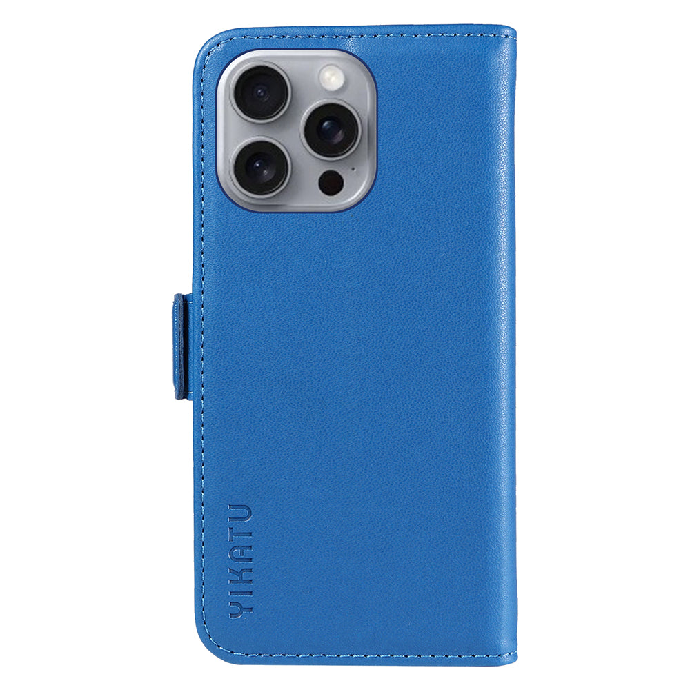 YIKATU YK-003 For iPhone 16 Pro Max Case PU Leather Folio Flip Phone Cover - Sky Blue