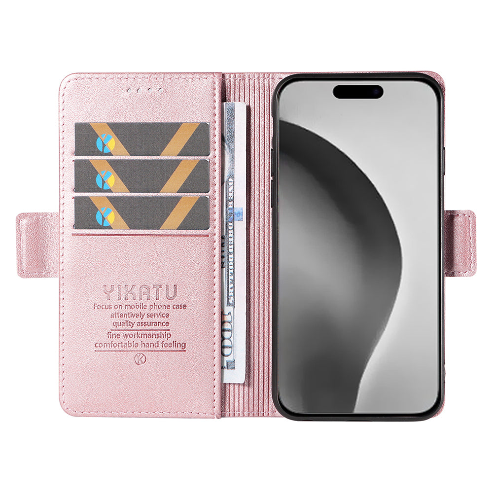 YIKATU YK-003 For iPhone 16 Pro Max Case PU Leather Folio Flip Phone Cover - Rose Gold