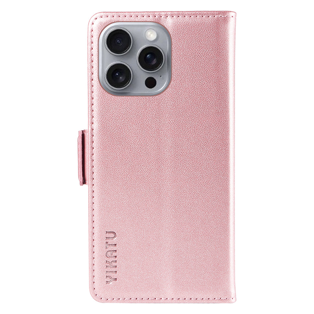 YIKATU YK-003 For iPhone 16 Pro Max Case PU Leather Folio Flip Phone Cover - Rose Gold