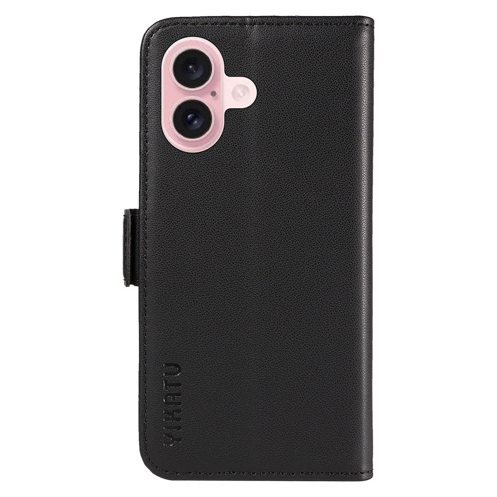 YIKATU YK-003 For iPhone 16 Case Leather Wallet Phone Cover with Side Magnetic Clasp - Black