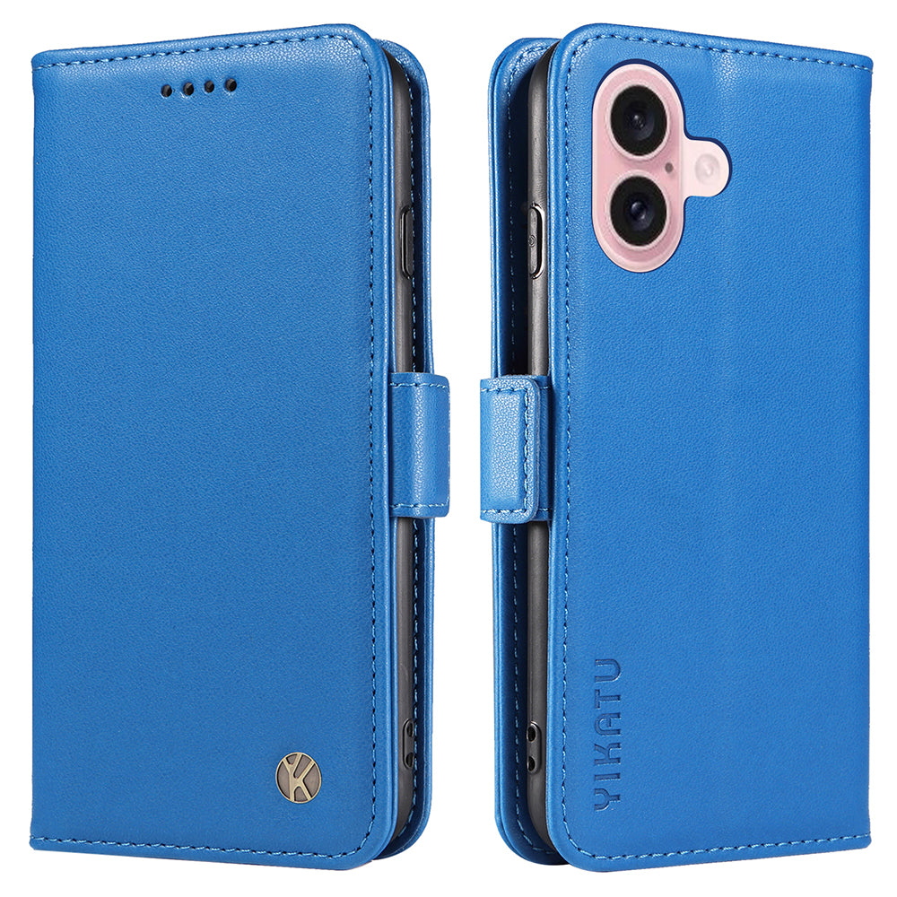 YIKATU YK-003 For iPhone 16 Case Leather Wallet Phone Cover with Side Magnetic Clasp - Sky Blue