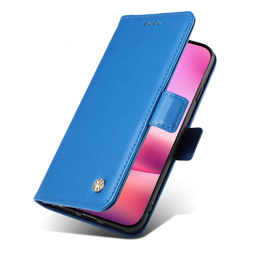 YIKATU YK-003 For iPhone 16 Case Leather Wallet Phone Cover with Side Magnetic Clasp - Sky Blue