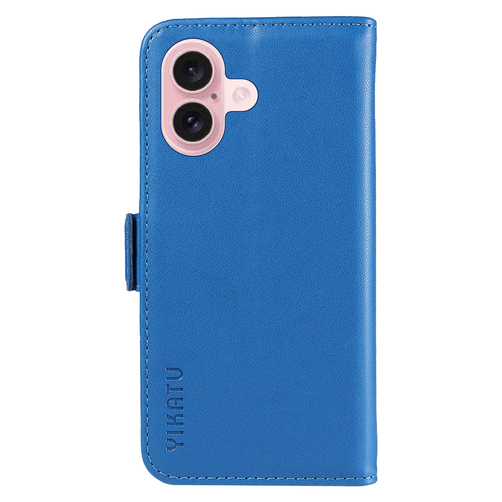 YIKATU YK-003 For iPhone 16 Case Leather Wallet Phone Cover with Side Magnetic Clasp - Sky Blue