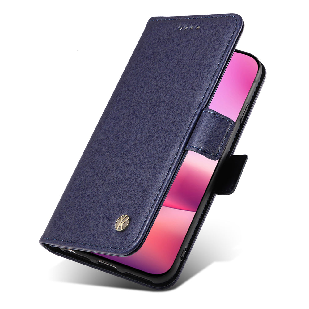 YIKATU YK-003 For iPhone 16 Case Leather Wallet Phone Cover with Side Magnetic Clasp - Sapphire