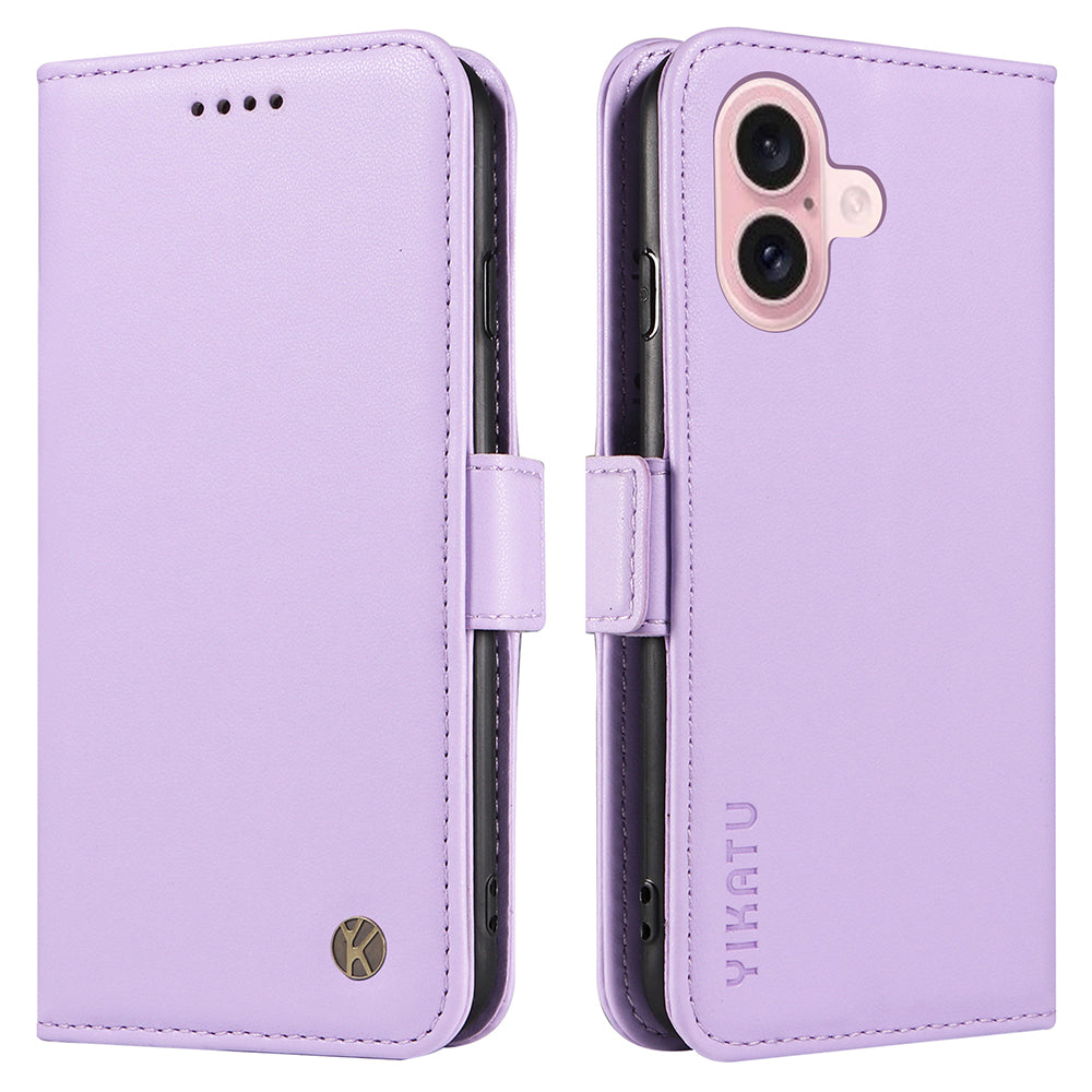 YIKATU YK-003 For iPhone 16 Case Leather Wallet Phone Cover with Side Magnetic Clasp - Light Purple