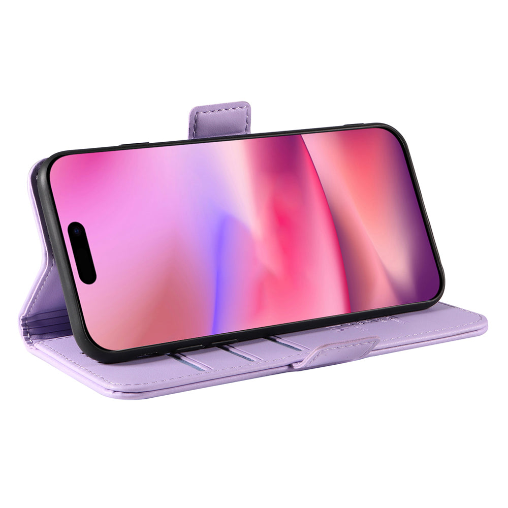 YIKATU YK-003 For iPhone 16 Case Leather Wallet Phone Cover with Side Magnetic Clasp - Light Purple