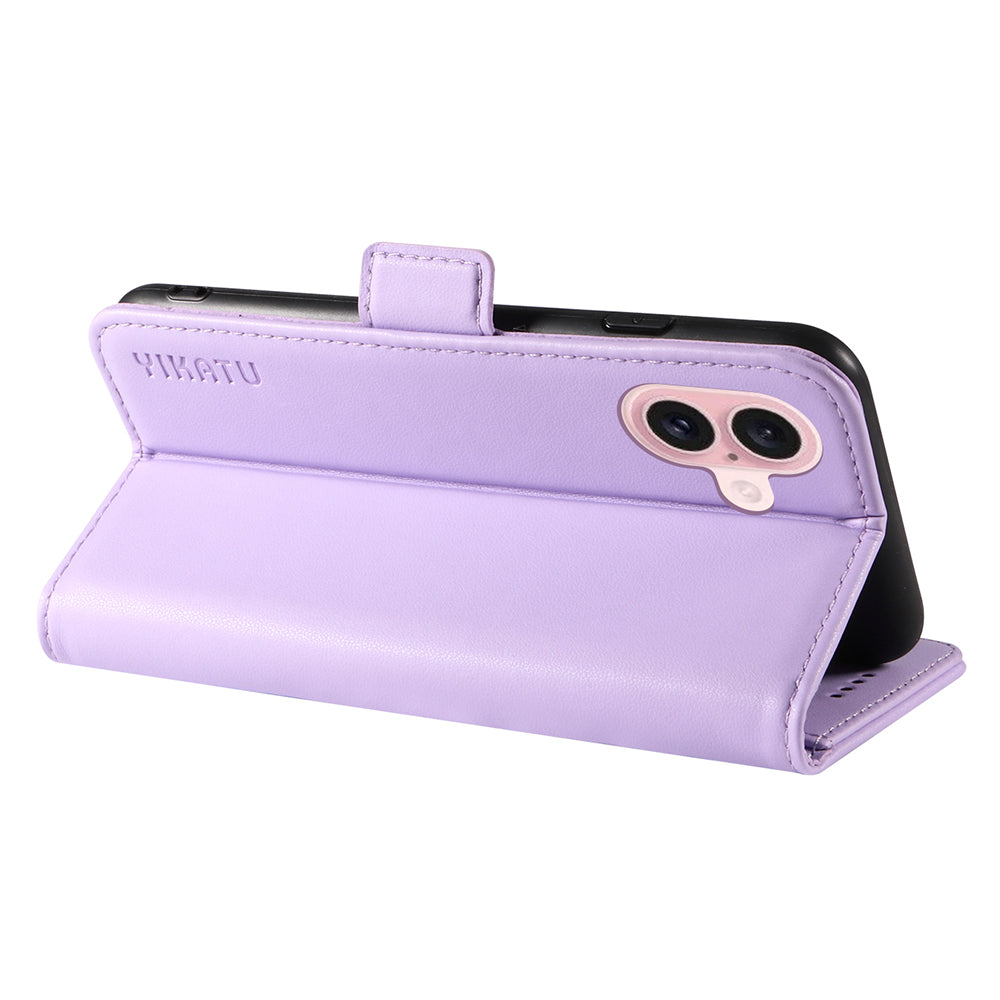 YIKATU YK-003 For iPhone 16 Case Leather Wallet Phone Cover with Side Magnetic Clasp - Light Purple