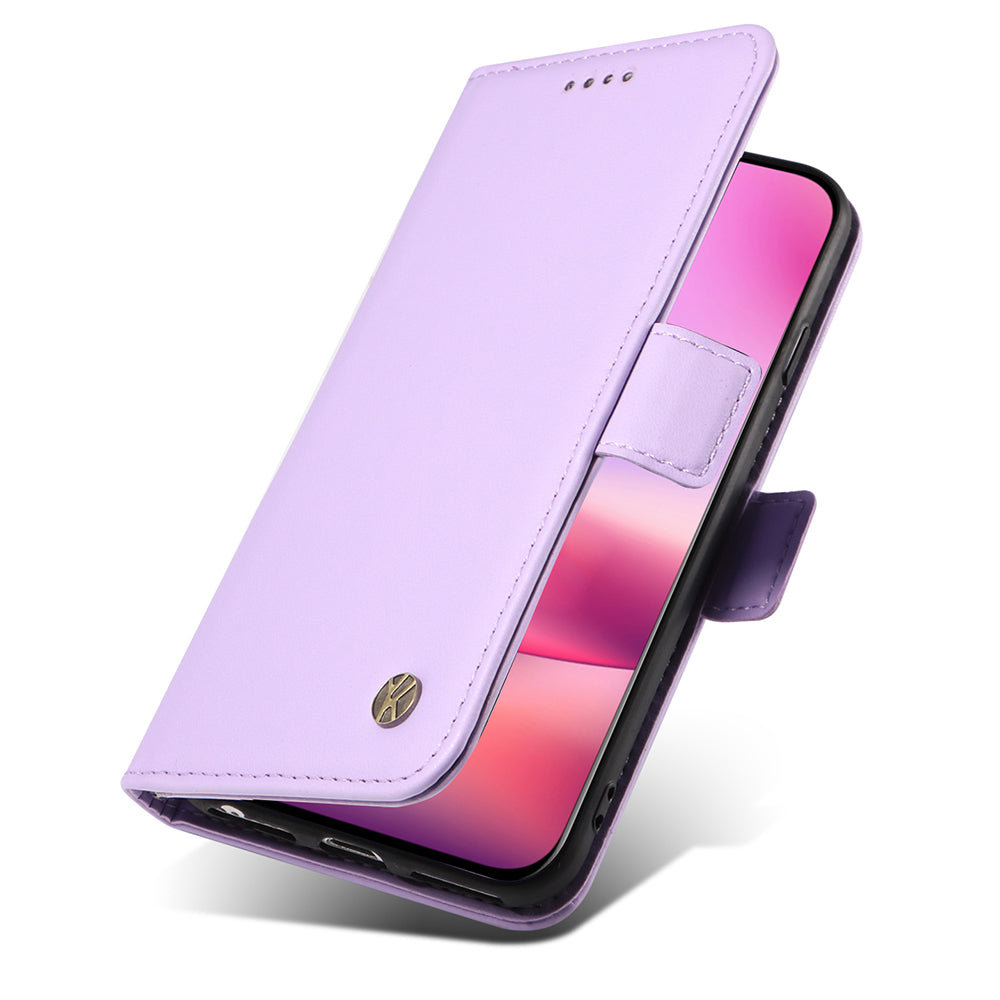 YIKATU YK-003 For iPhone 16 Case Leather Wallet Phone Cover with Side Magnetic Clasp - Light Purple