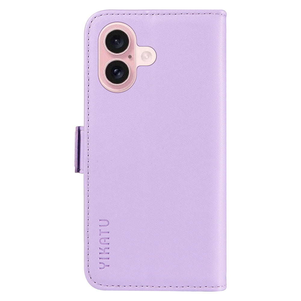 YIKATU YK-003 For iPhone 16 Case Leather Wallet Phone Cover with Side Magnetic Clasp - Light Purple