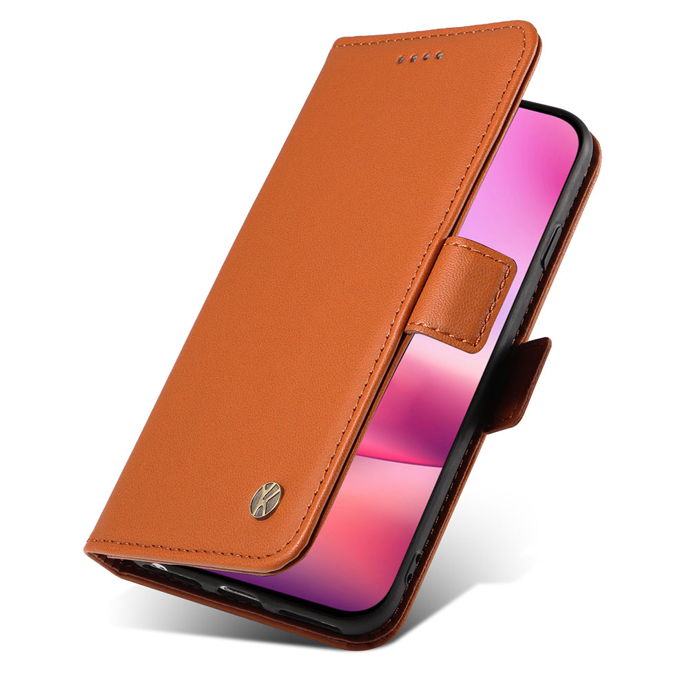 YIKATU YK-003 For iPhone 16 Case Leather Wallet Phone Cover with Side Magnetic Clasp - Brown