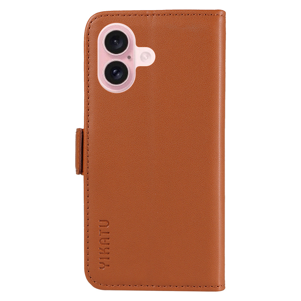 YIKATU YK-003 For iPhone 16 Case Leather Wallet Phone Cover with Side Magnetic Clasp - Brown