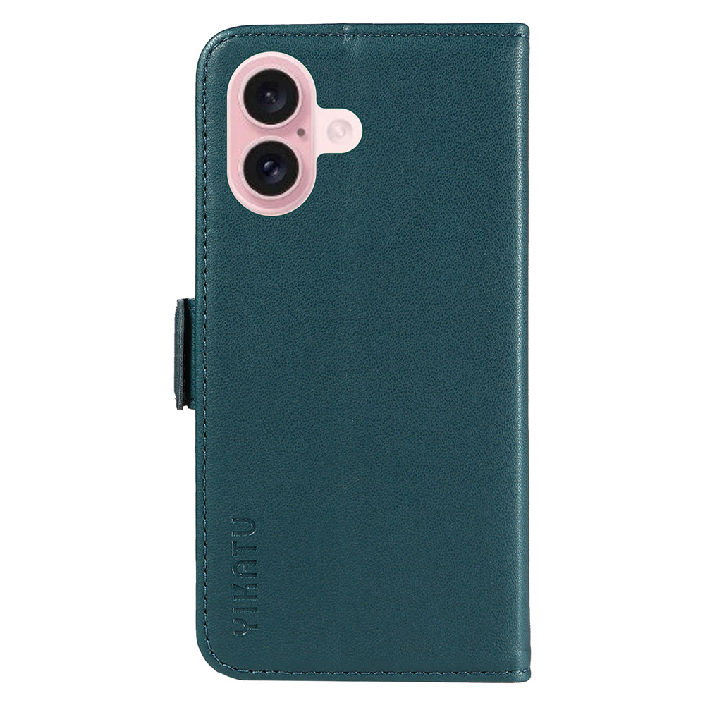 YIKATU YK-003 For iPhone 16 Case Leather Wallet Phone Cover with Side Magnetic Clasp - Green