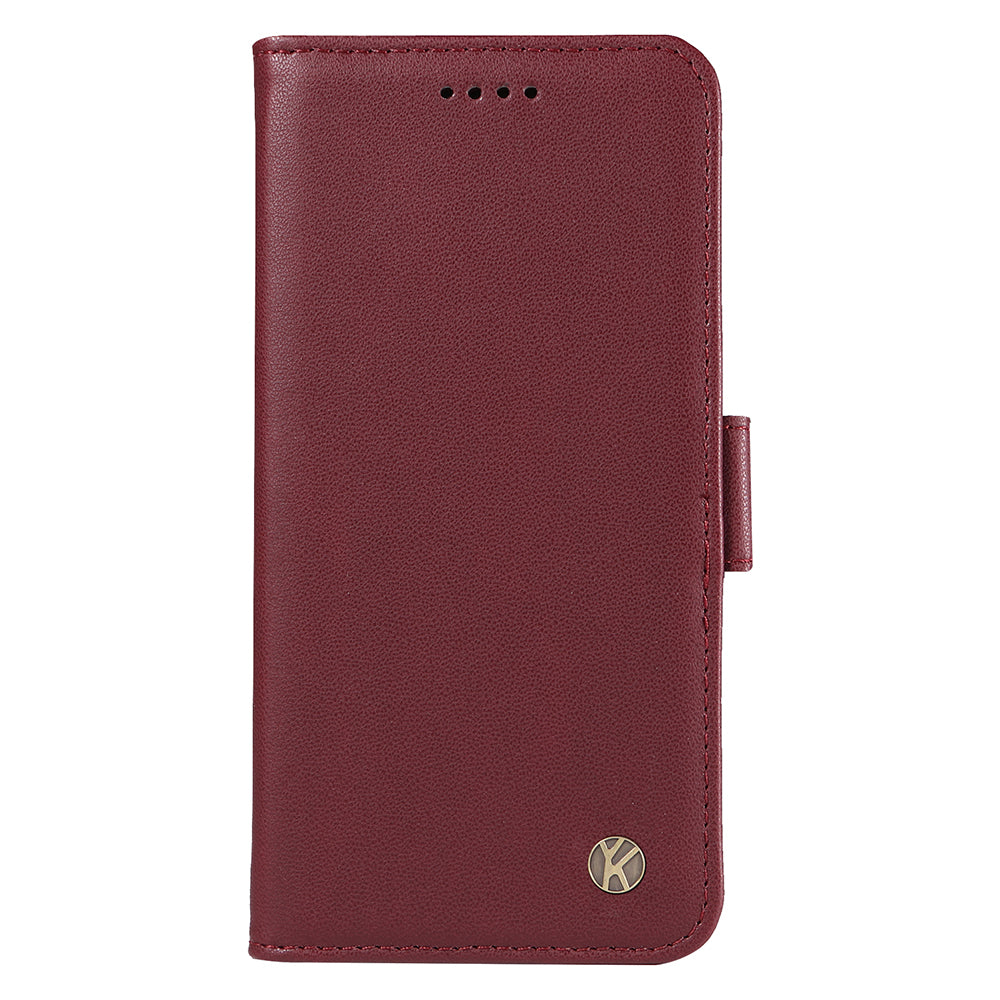 YIKATU YK-003 For iPhone 16 Case Leather Wallet Phone Cover with Side Magnetic Clasp - Wine Red