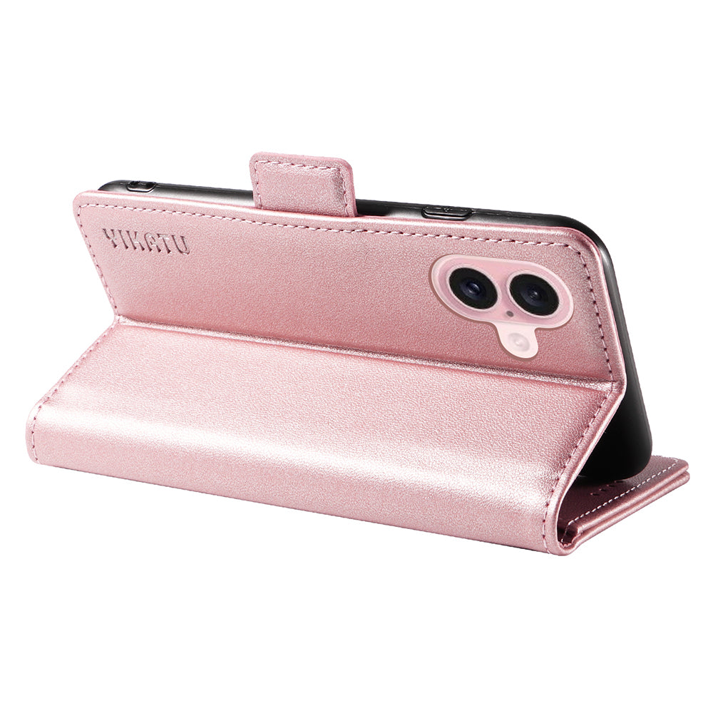 YIKATU YK-003 For iPhone 16 Case Leather Wallet Phone Cover with Side Magnetic Clasp - Rose Gold