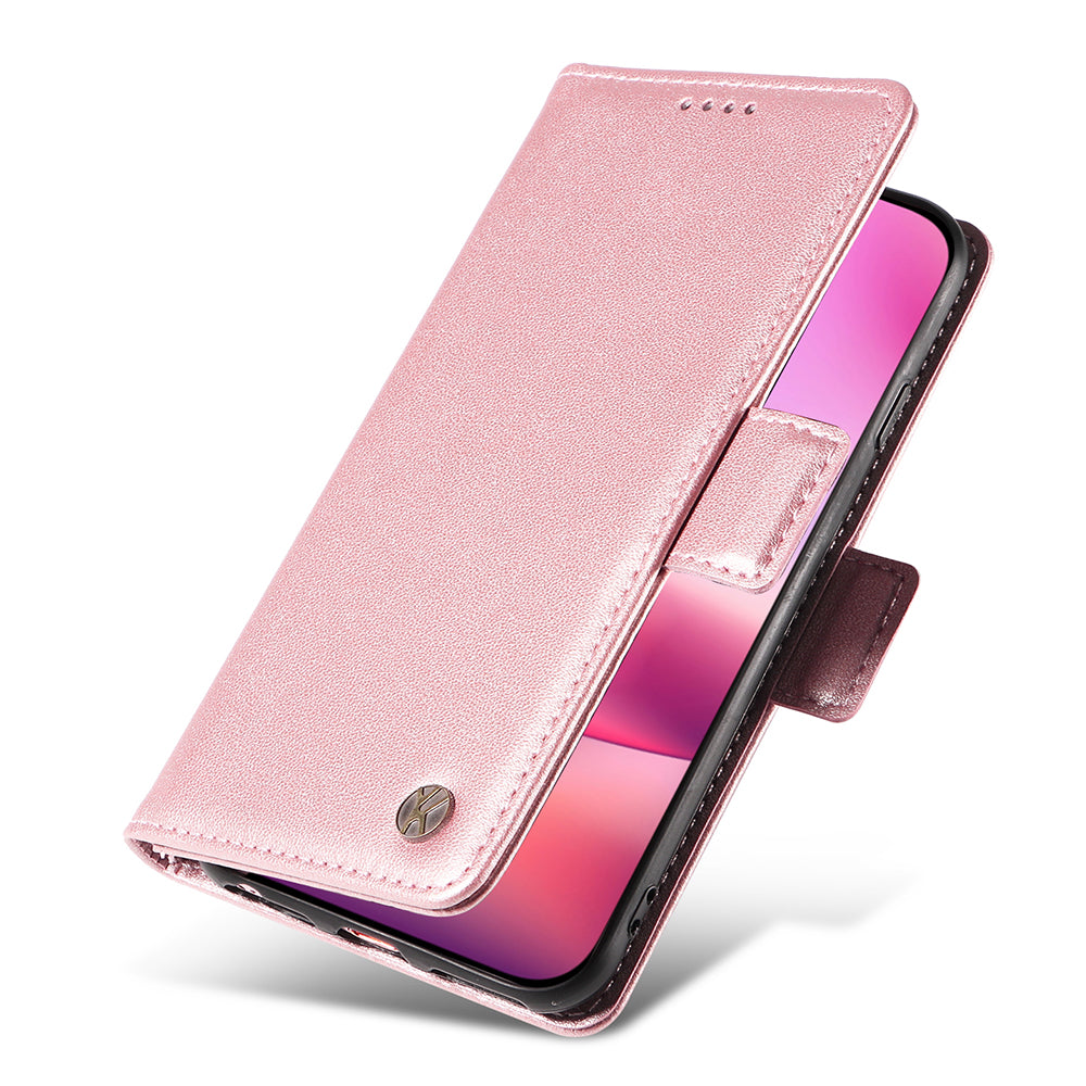 YIKATU YK-003 For iPhone 16 Case Leather Wallet Phone Cover with Side Magnetic Clasp - Rose Gold