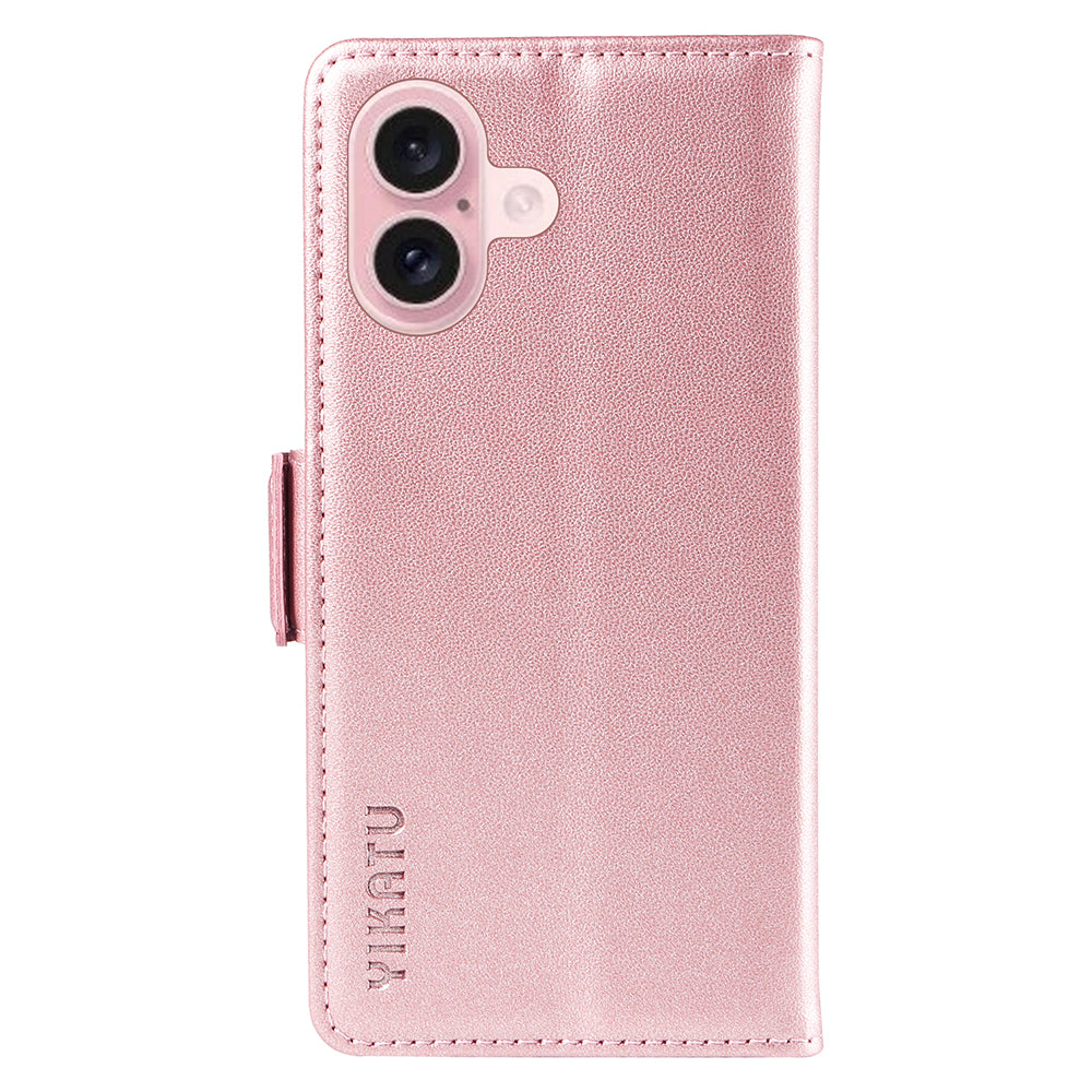 YIKATU YK-003 For iPhone 16 Case Leather Wallet Phone Cover with Side Magnetic Clasp - Rose Gold