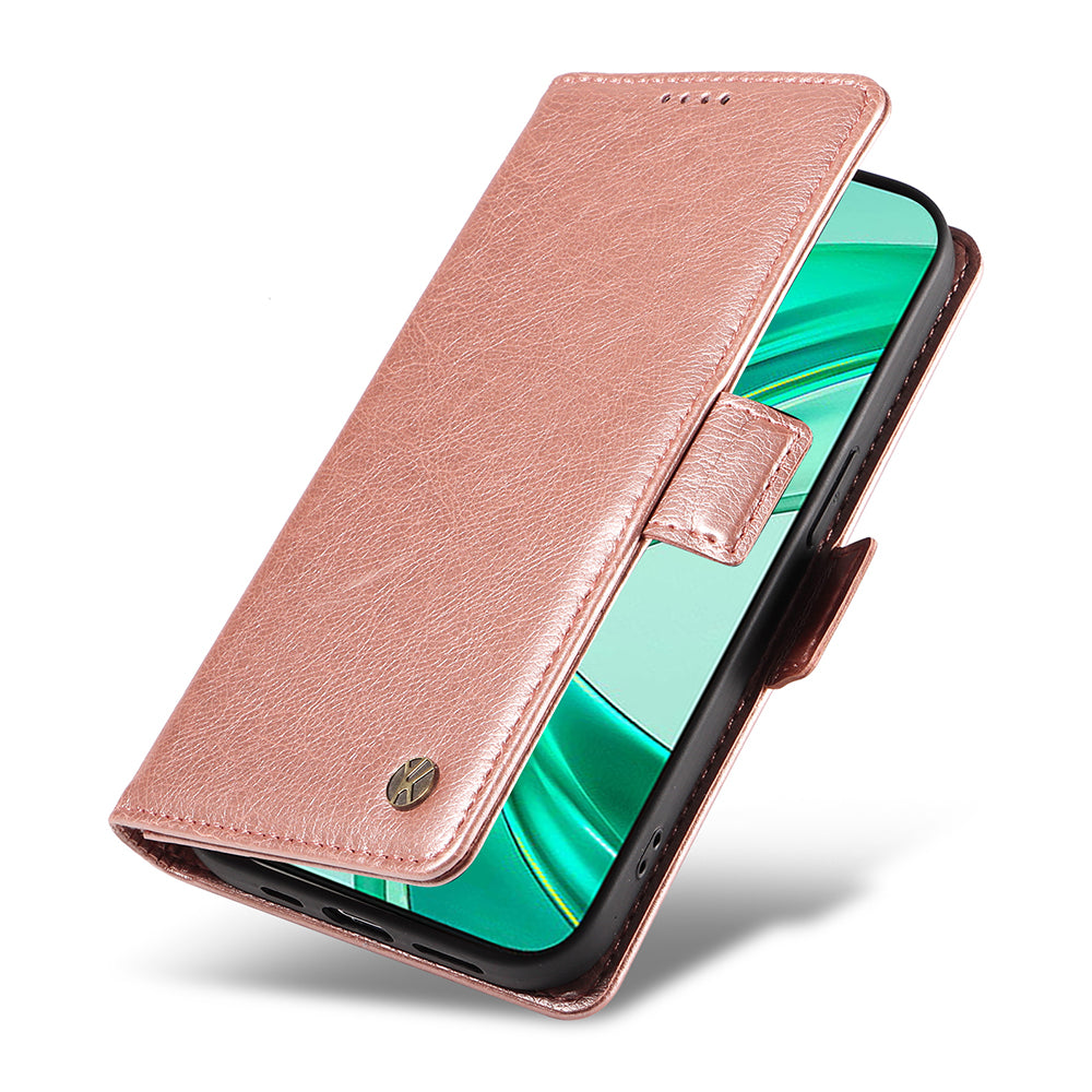 YIKATU YK-007 For iPhone 16 Pro Max Case Litchi Texture Leather Phone Cover with Wallet Stand - Rose Gold