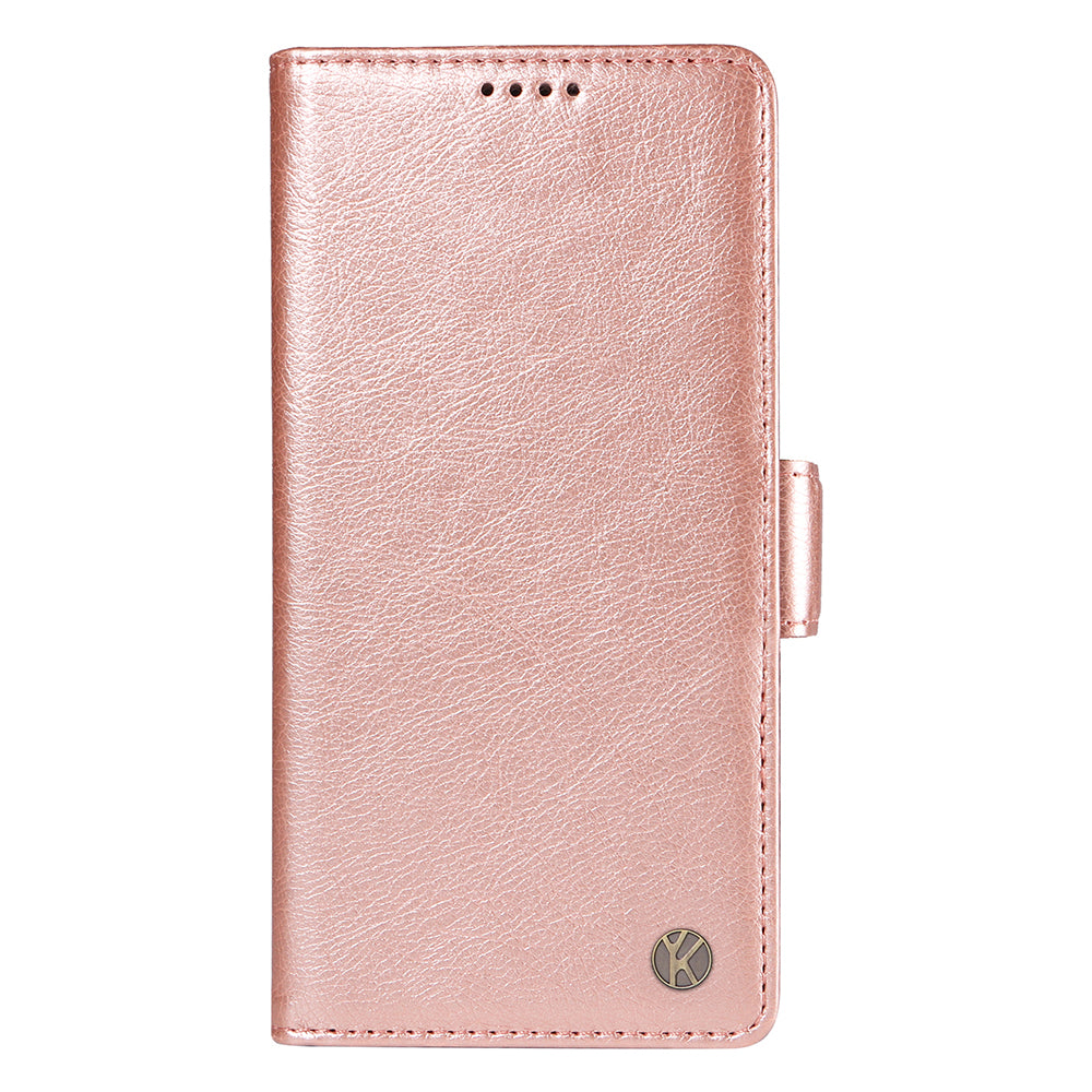 YIKATU YK-007 For iPhone 16 Pro Max Case Litchi Texture Leather Phone Cover with Wallet Stand - Rose Gold