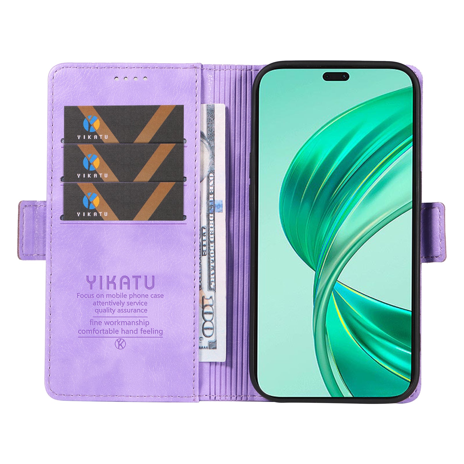 YIKATU YK-007 For iPhone 16 Pro Max Case Litchi Texture Leather Phone Cover with Wallet Stand - Purple