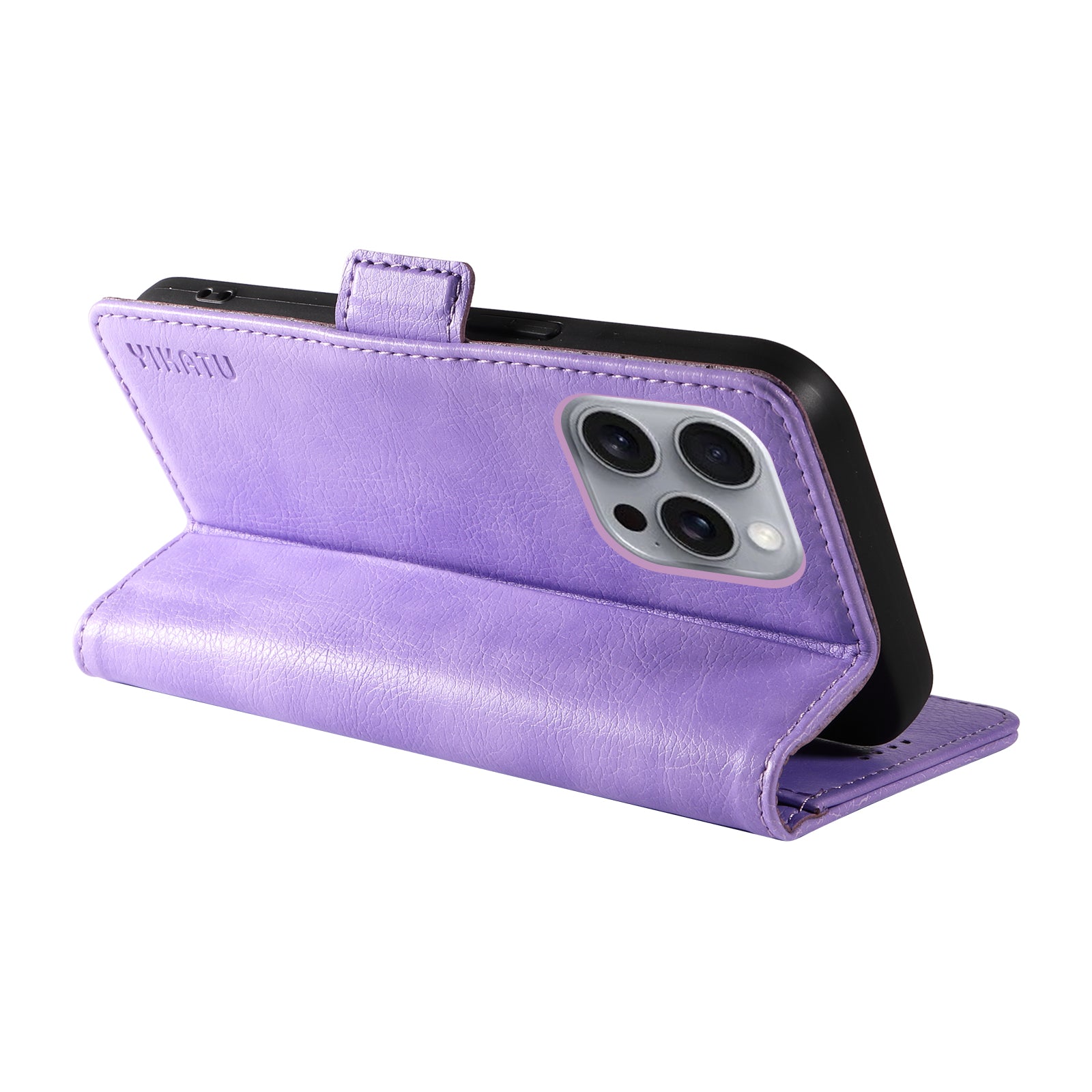 YIKATU YK-007 For iPhone 16 Pro Max Case Litchi Texture Leather Phone Cover with Wallet Stand - Purple