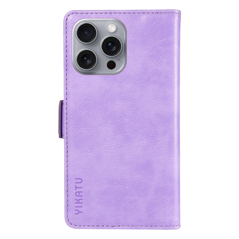 YIKATU YK-007 For iPhone 16 Pro Max Case Litchi Texture Leather Phone Cover with Wallet Stand - Purple