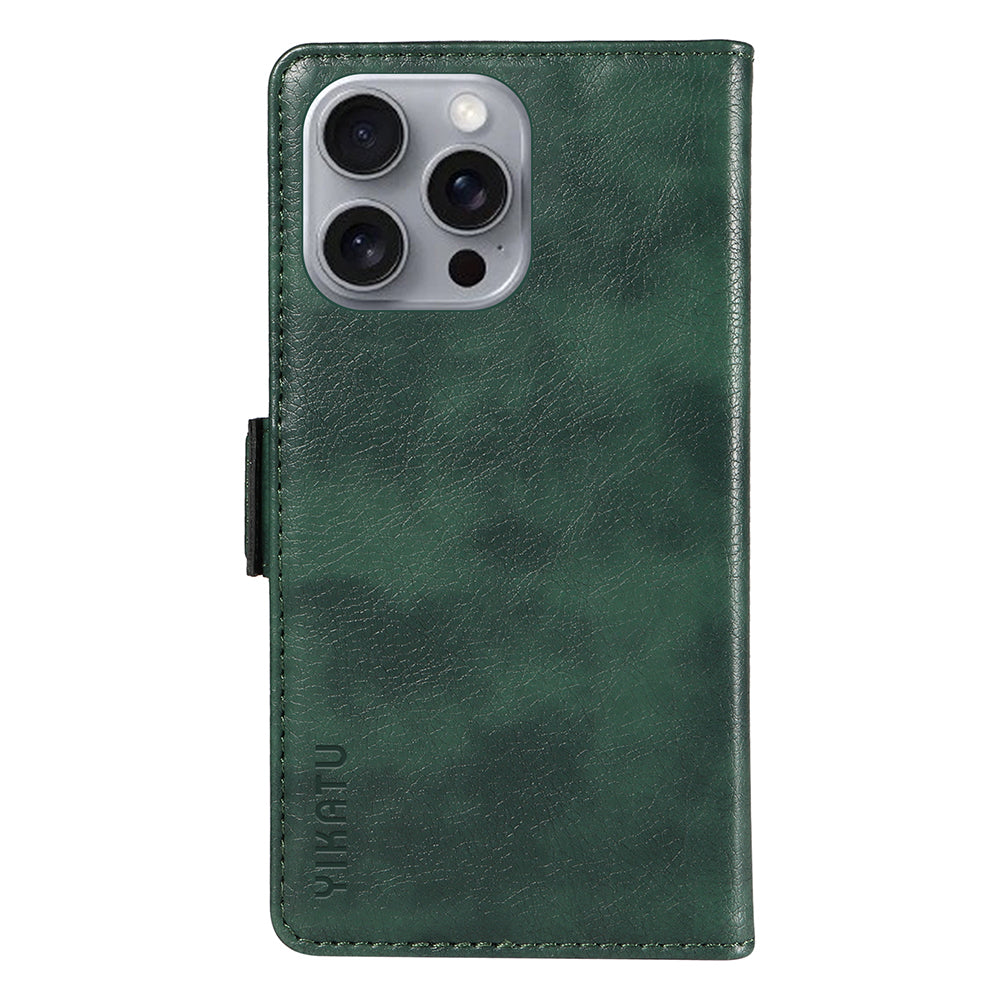 YIKATU YK-007 For iPhone 16 Pro Max Case Litchi Texture Leather Phone Cover with Wallet Stand - Green